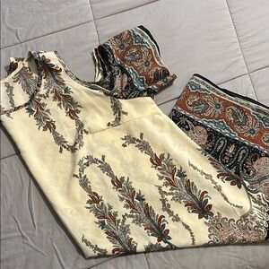 SHEIN Curve Beige Open Shoulder Paisley Print Dress Size 2XL NWT